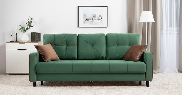 Диван-кровать прямой Черри ТД 288 велюр Irida 09 зеленый, Эвита шоколад бежево-коричневый