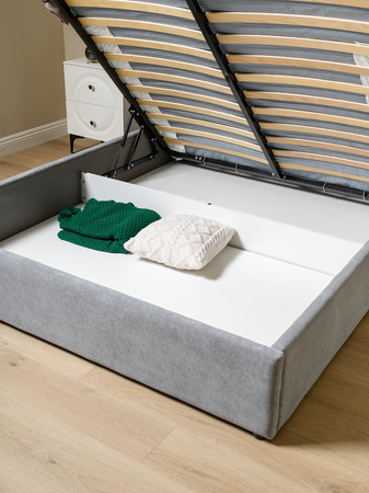 Кровать Марион 160 велюр OCEAN 023 серый с ортопедическим основанием и подъемным механизмом (спальное место 160 х 200)