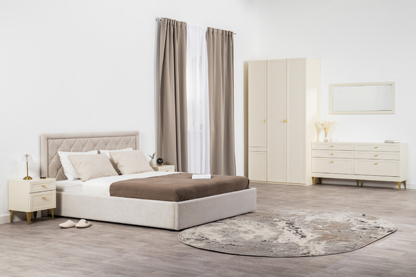 Кровать Марион 160 велюр OCEAN 002 бежевый с ортопедическим основанием и подъемным механизмом (спальное место 160 х 200)