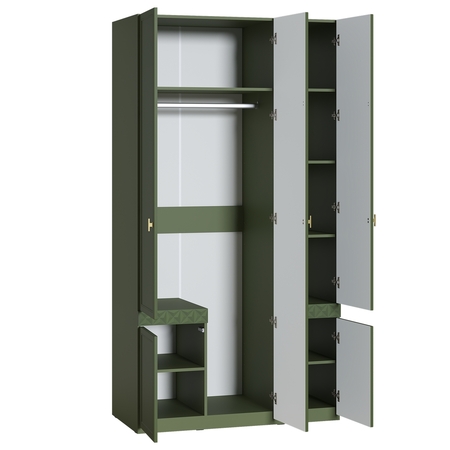 Шкаф для одежды Марион 16.340.03 дымчатый зеленый K521, олива шагрень AG 1050 ПВХ (собирается на любую сторону)