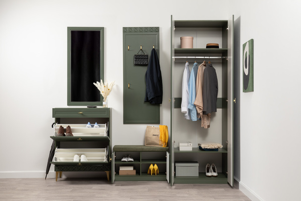 Шкаф двустворчатый Марион 16.340.02 дымчатый зеленый K521, олива шагрень AG 1050 ПВХ