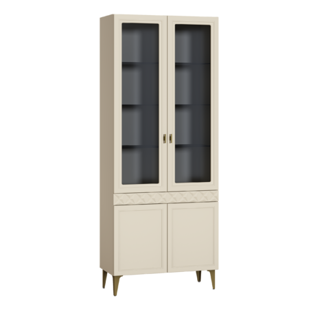 Гостиная Марион композиция 2 слоновая кость С341 PE, слоновая кость 6898 ПВХ, белый PE шагрень (собирается на любую сторону)