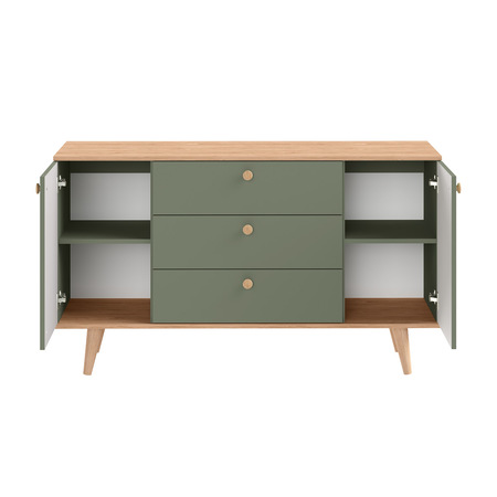 Комод Маттиас 16.245 дымчатый зеленый K521, гикори рокфорд натуральный KO86 PW, белый PE шагрень, фотопечать