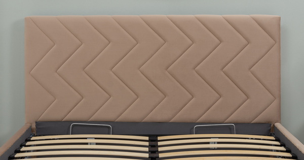 Кровать Милана 160 велюр бежевый кофейный с ортопедическим основанием и подъемным механизмом