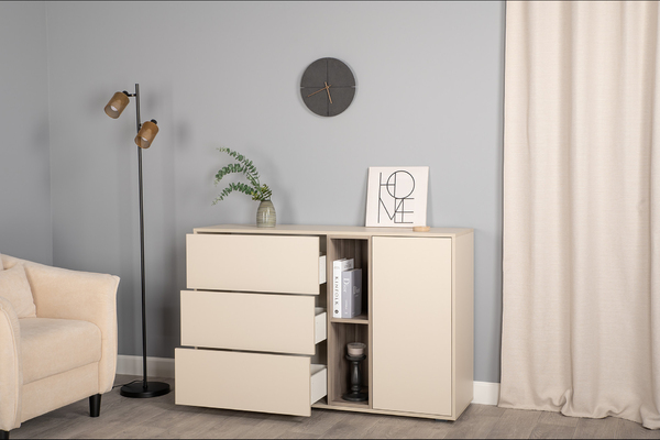 Комод Тайл 16.237 сатин 7045 SU, эмили блаш U9135, белый PE шагрень, собирается на любую сторону