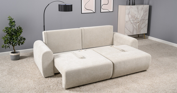 Диван-кровать прямой Тэдди 1505 композиция 1, букле Pique 010 светло-серый, модульная система